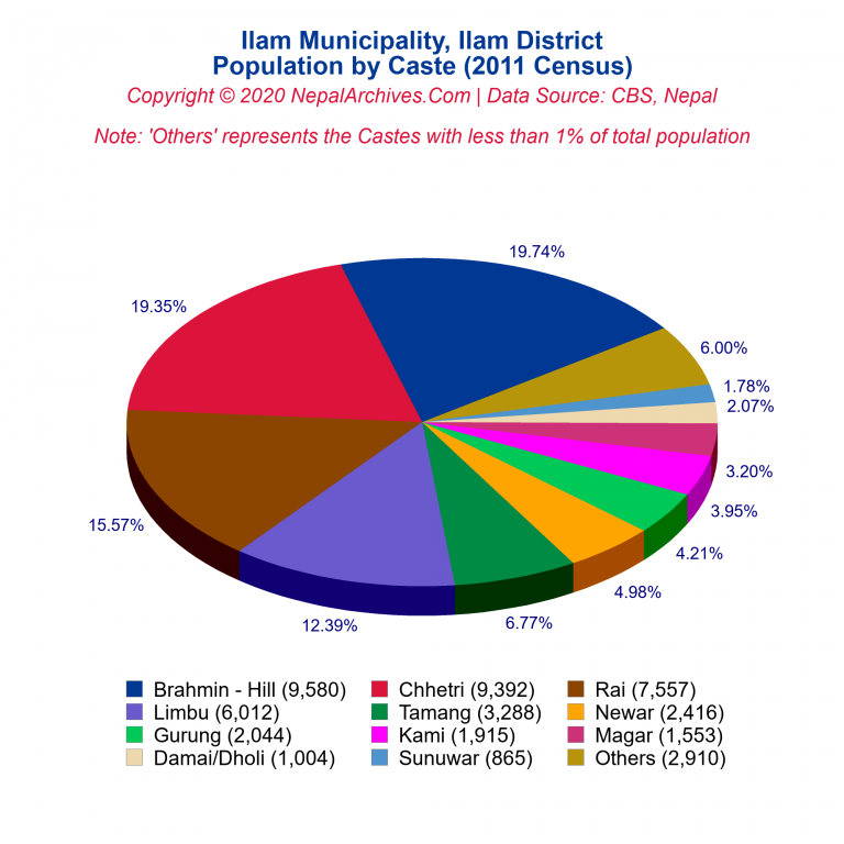 Population by Castes Chart of Ilam Municipality