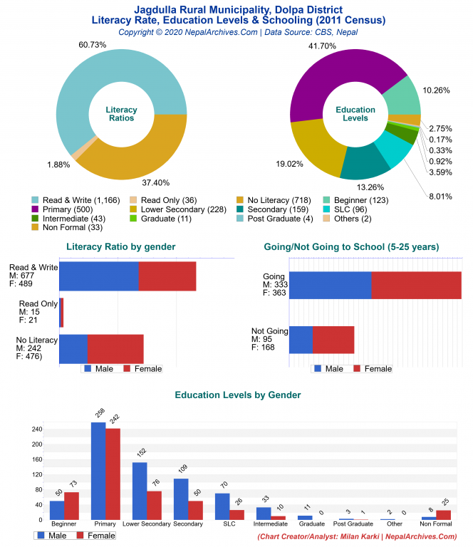 Literacy, Education Levels & Schooling Charts of Jagdulla Rural Municipality