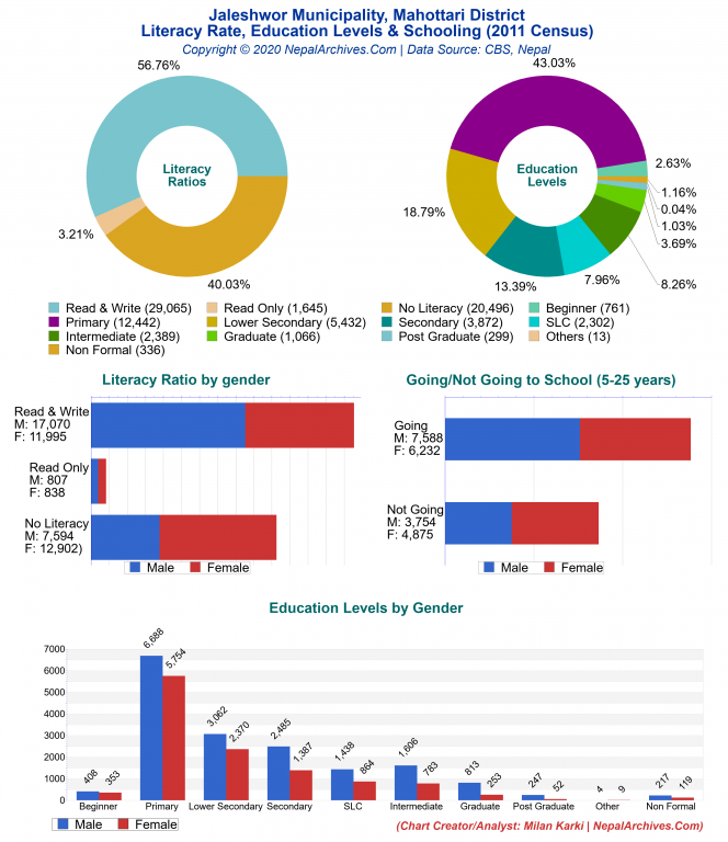 Literacy, Education Levels & Schooling Charts of Jaleshwor Municipality