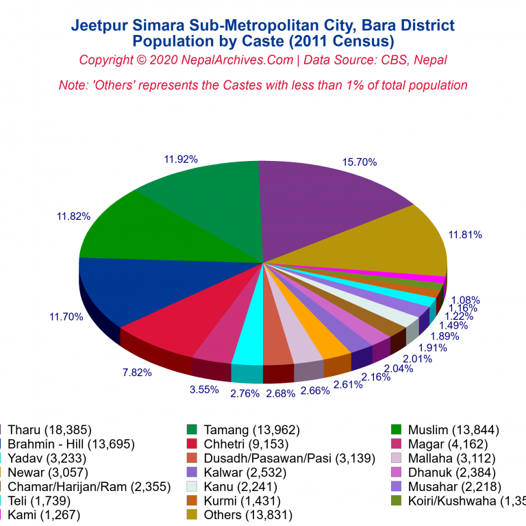 Population by Castes Chart of Jeetpur Simara Sub-Metropolitan City