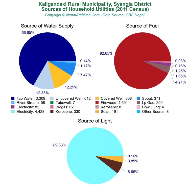 Household Utilities Pie Charts of Kaligandaki Rural Municipality Household Utilities Pie Charts of Kaligandaki Rural Municipality