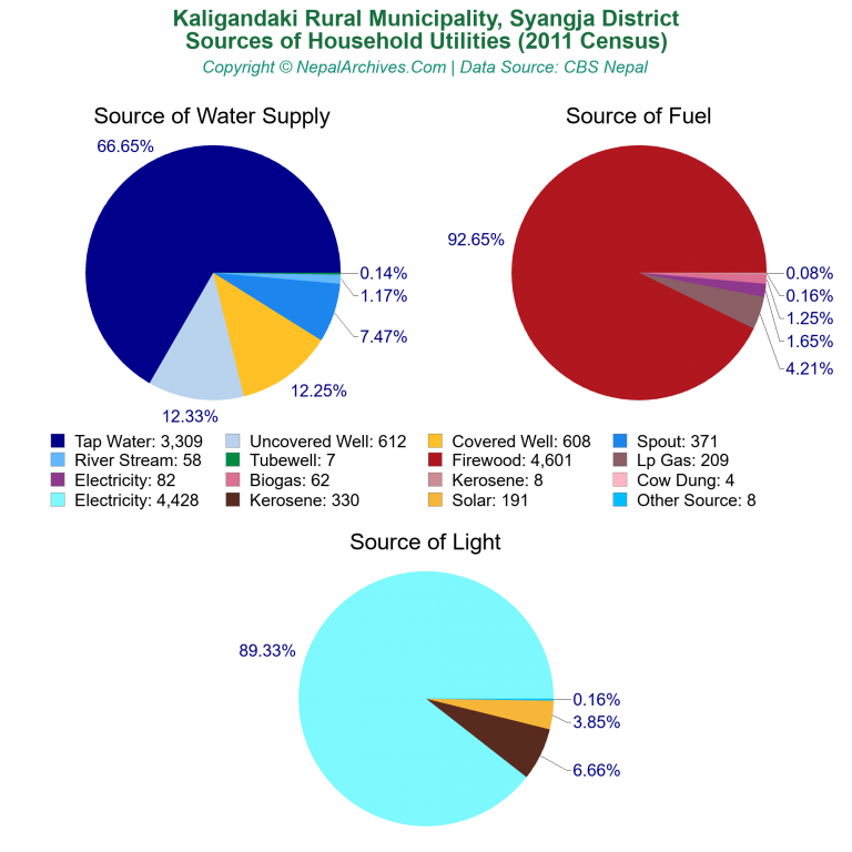 Household Utilities Pie Charts of Kaligandaki Rural Municipality