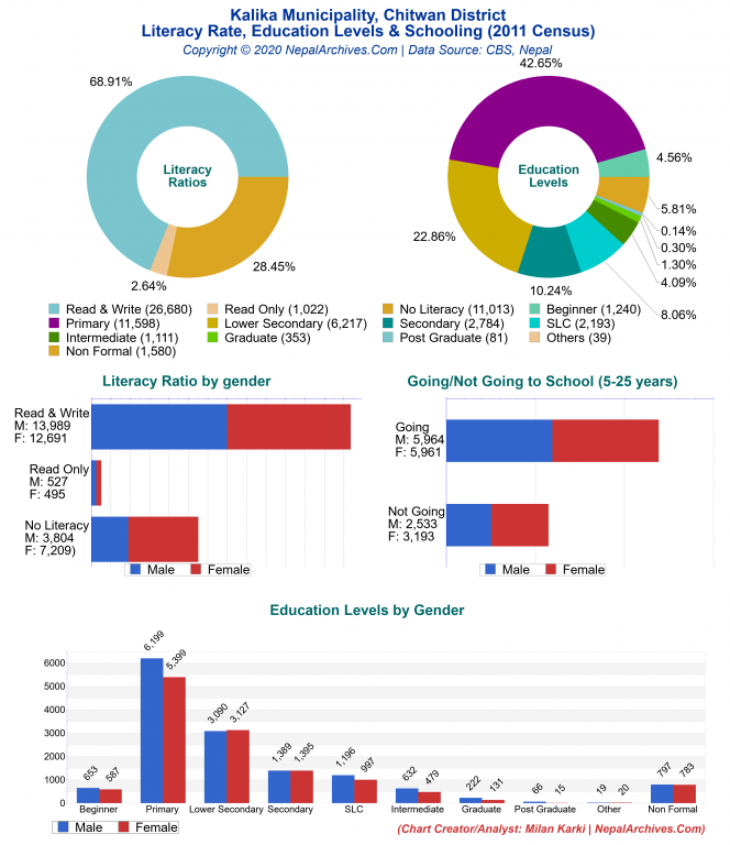 Literacy, Education Levels & Schooling Charts of Kalika Municipality