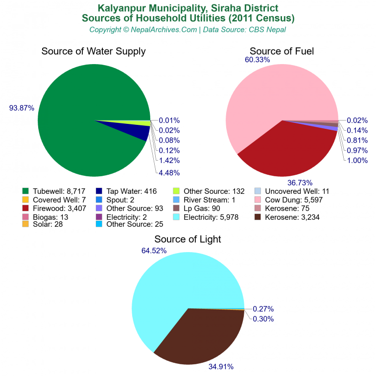 Household Utilities Pie Charts of Kalyanpur Municipality