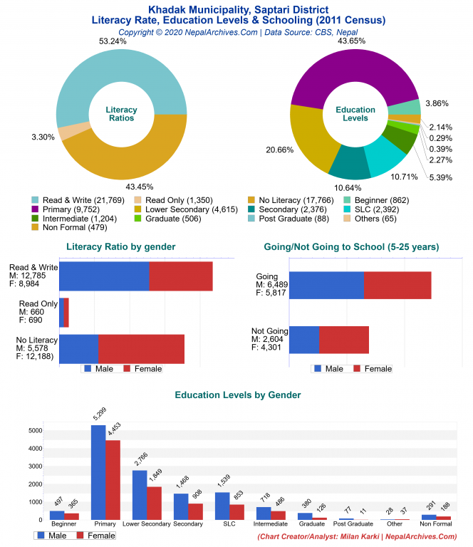 Literacy, Education Levels & Schooling Charts of Khadak Municipality