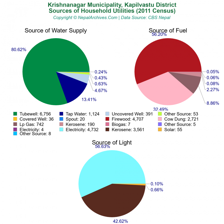 Household Utilities Pie Charts of Krishnanagar Municipality