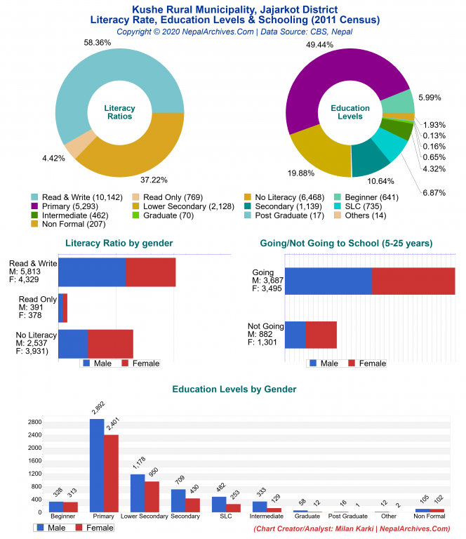 Literacy, Education Levels & Schooling Charts of Kushe Rural Municipality