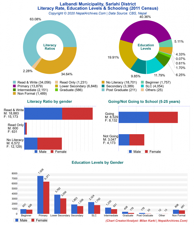 Literacy, Education Levels & Schooling Charts of Lalbandi Municipality