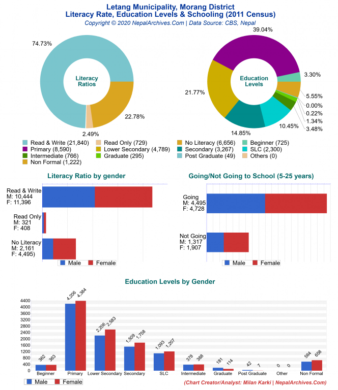 Literacy, Education Levels & Schooling Charts of Letang Municipality