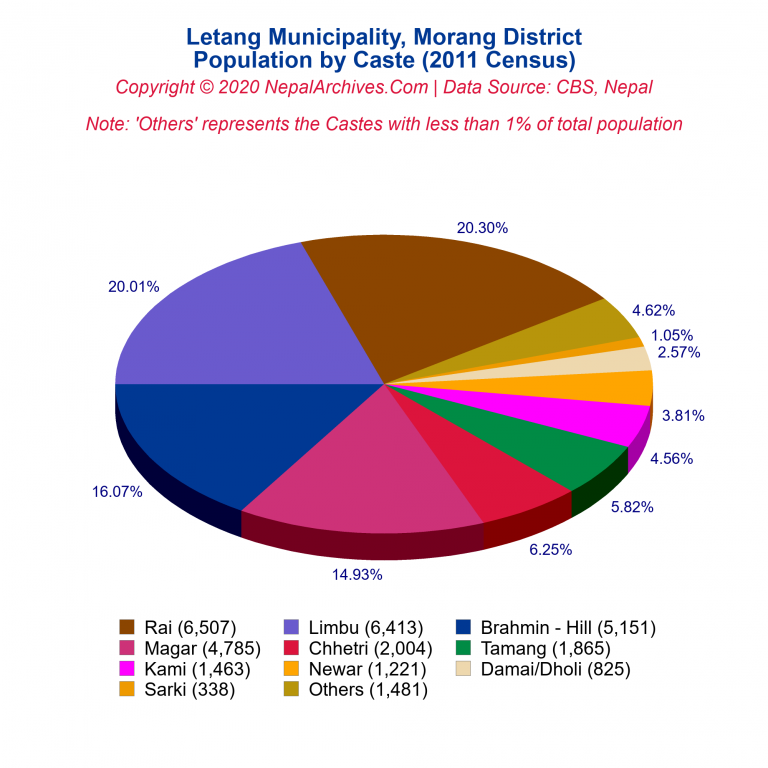 Population by Castes Chart of Letang Municipality