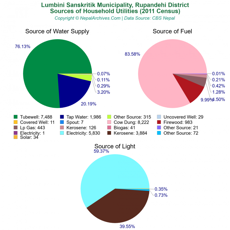 Household Utilities Pie Charts of Lumbini Sanskritik Municipality