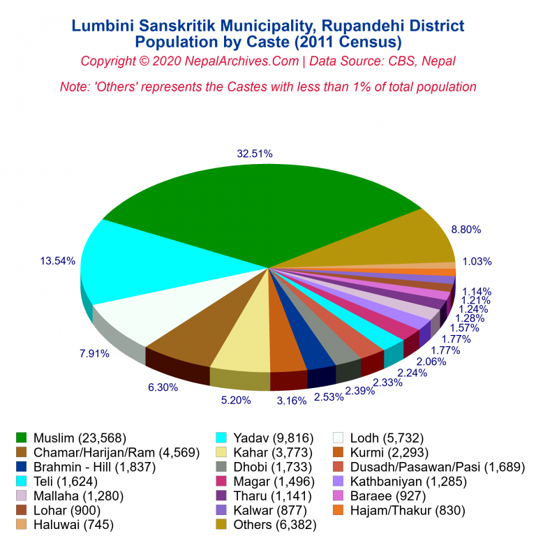Population by Castes Chart of Lumbini Sanskritik Municipality