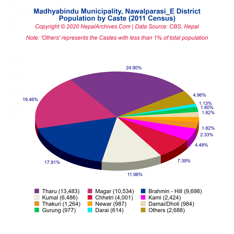 Population by Castes Chart of Madhyabindu Municipality