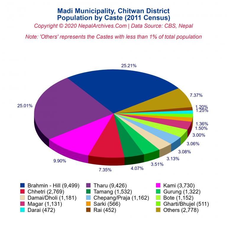 Population by Castes Chart of Madi Municipality