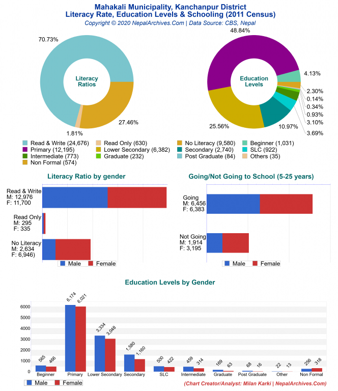 Literacy, Education Levels & Schooling Charts of Mahakali Municipality