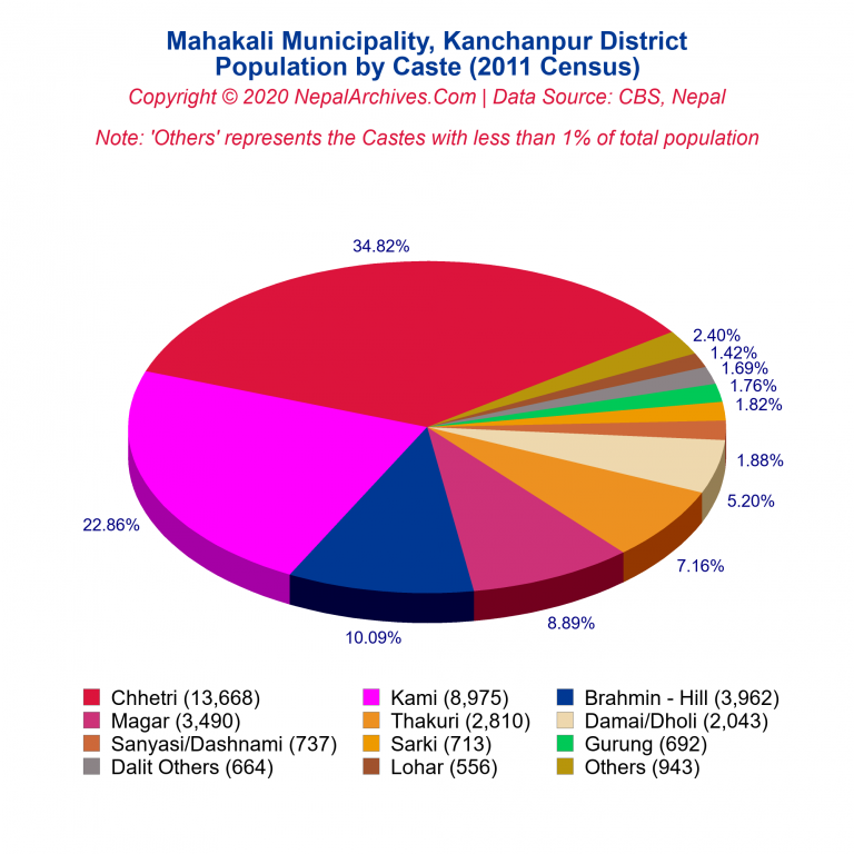 Population by Castes Chart of Mahakali Municipality