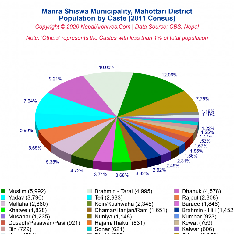 Population by Castes Chart of Manra Shiswa Municipality