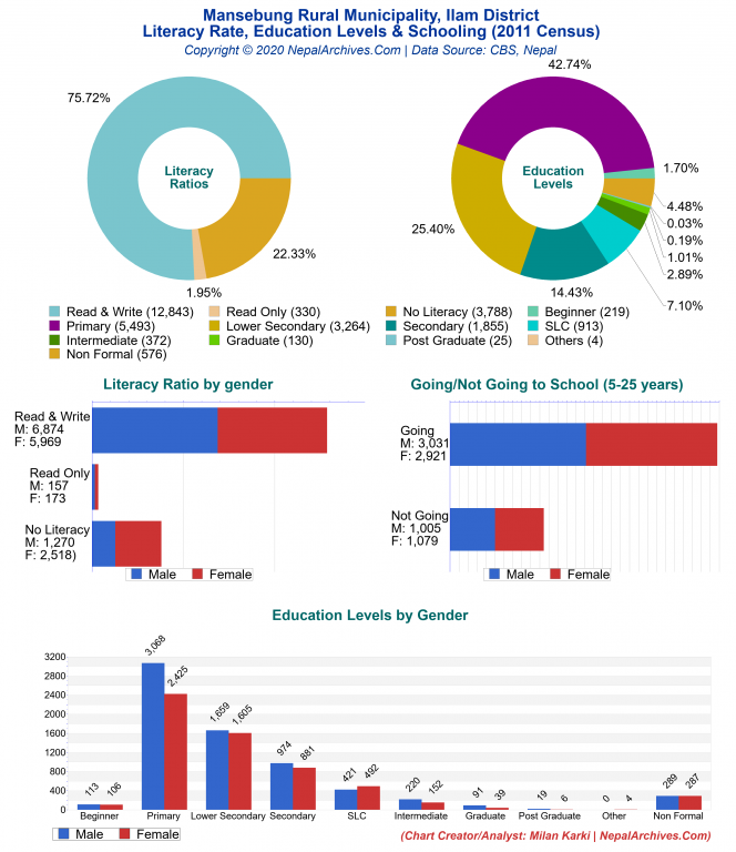 Literacy, Education Levels & Schooling Charts of Mansebung Rural Municipality