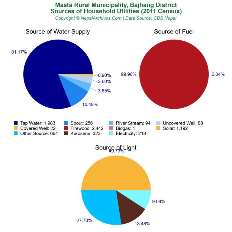 Household Utilities Pie Charts of Masta Rural Municipality