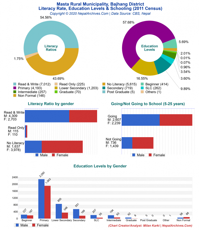 Literacy, Education Levels & Schooling Charts of Masta Rural Municipality