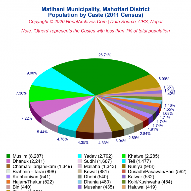 Population by Castes Chart of Matihani Municipality