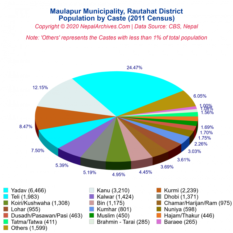 Population by Castes Chart of Maulapur Municipality