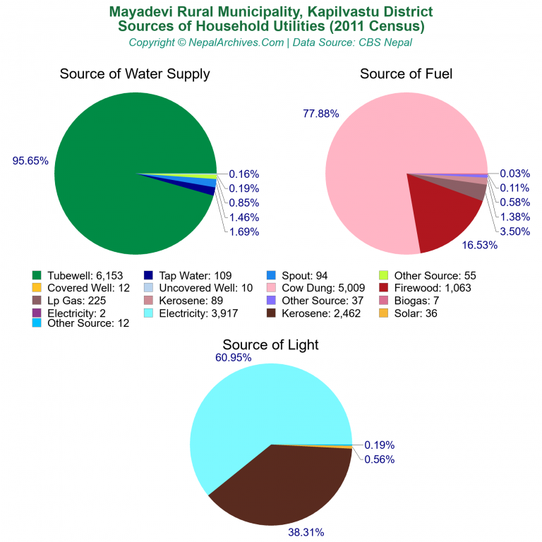 Household Utilities Pie Charts of Mayadevi Rural Municipality