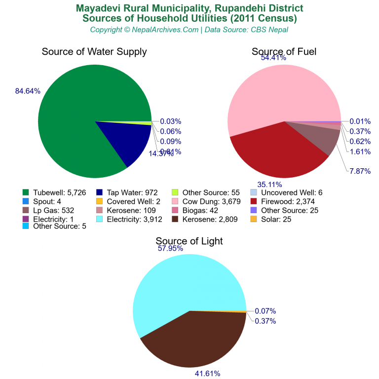 Household Utilities Pie Charts of Mayadevi Rural Municipality