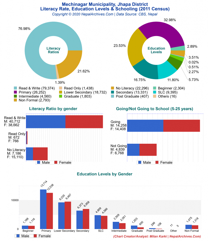 Literacy, Education Levels & Schooling Charts of Mechinagar Municipality