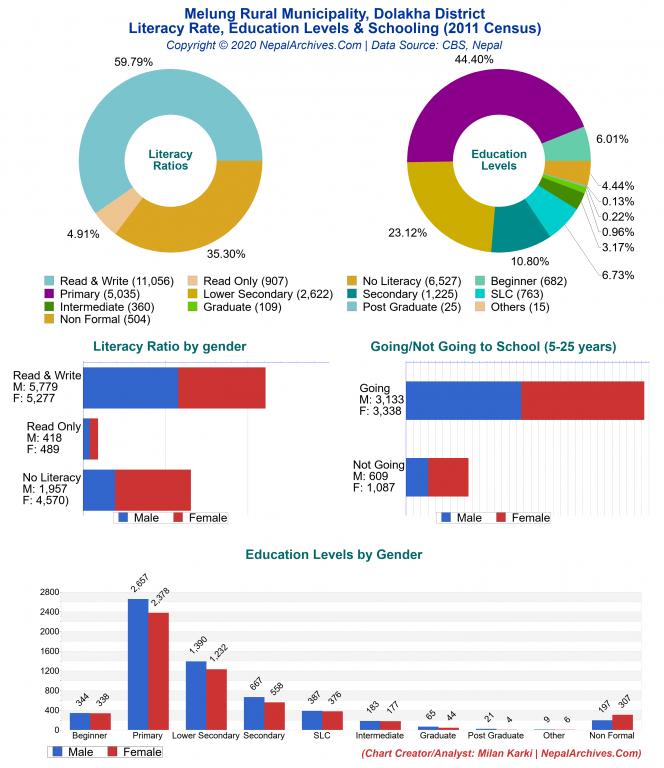 Literacy, Education Levels & Schooling Charts of Melung Rural Municipality