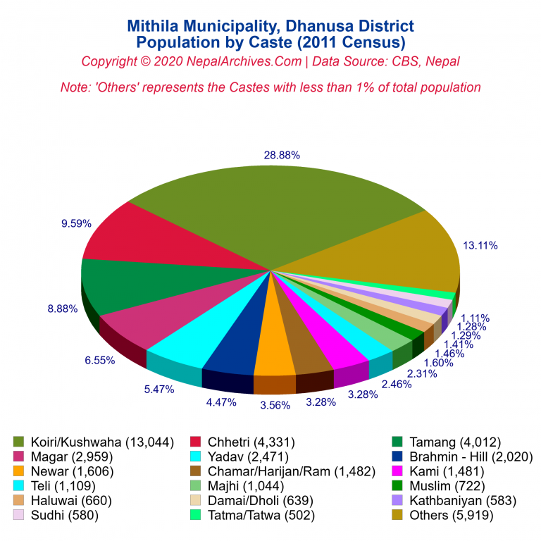 Population by Castes Chart of Mithila Municipality