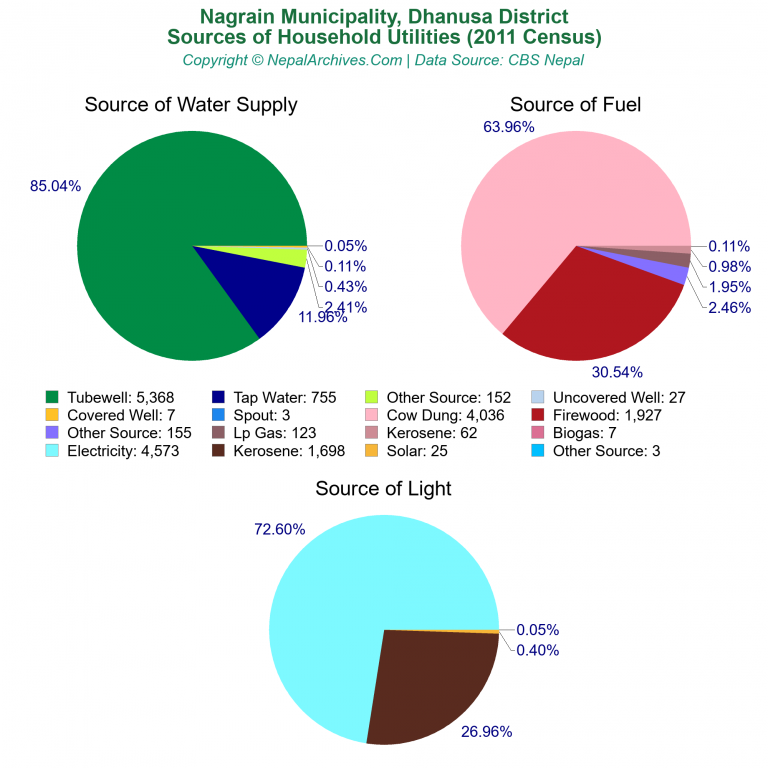 Household Utilities Pie Charts of Nagrain Municipality