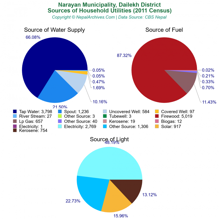 Household Utilities Pie Charts of Narayan Municipality