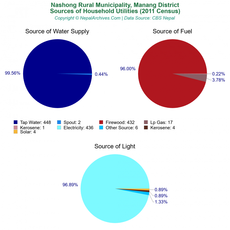 Household Utilities Pie Charts of Nashong Rural Municipality