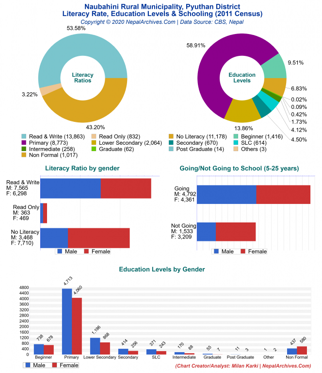 Literacy, Education Levels & Schooling Charts of Naubahini Rural Municipality