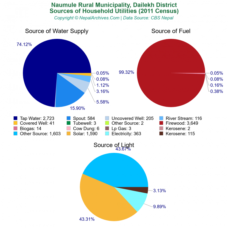 Household Utilities Pie Charts of Naumule Rural Municipality