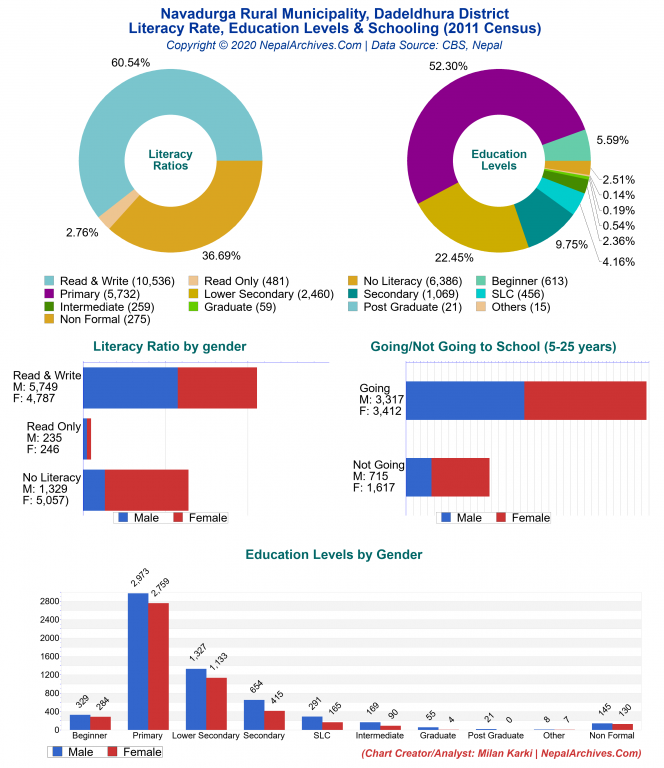 Literacy, Education Levels & Schooling Charts of Navadurga Rural Municipality