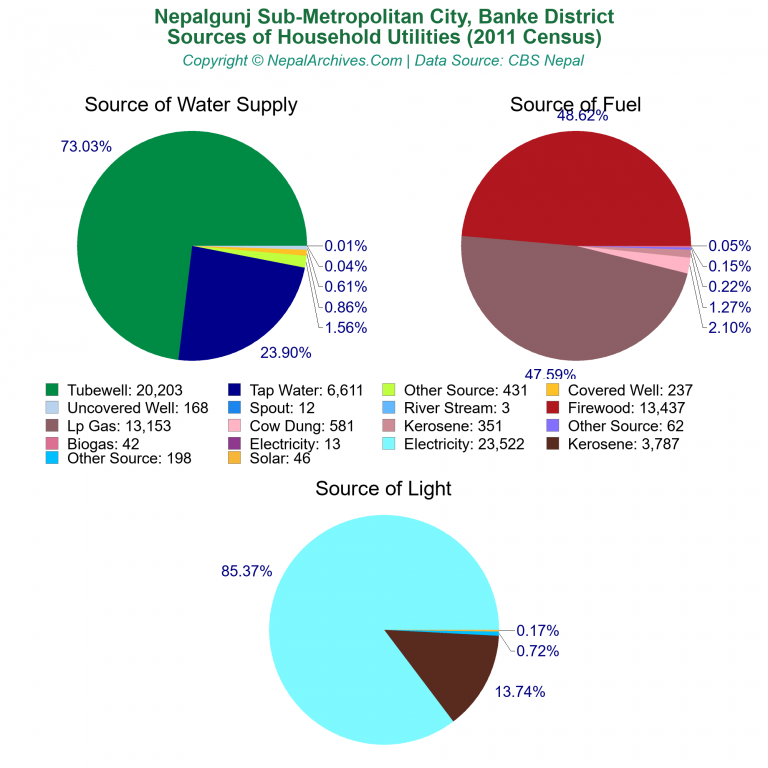 Household Utilities Pie Charts of Nepalgunj Sub-Metropolitan City