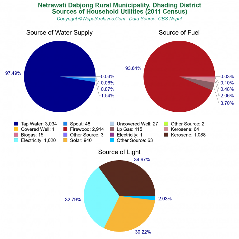 Household Utilities Pie Charts of Netrawati Dabjong Rural Municipality