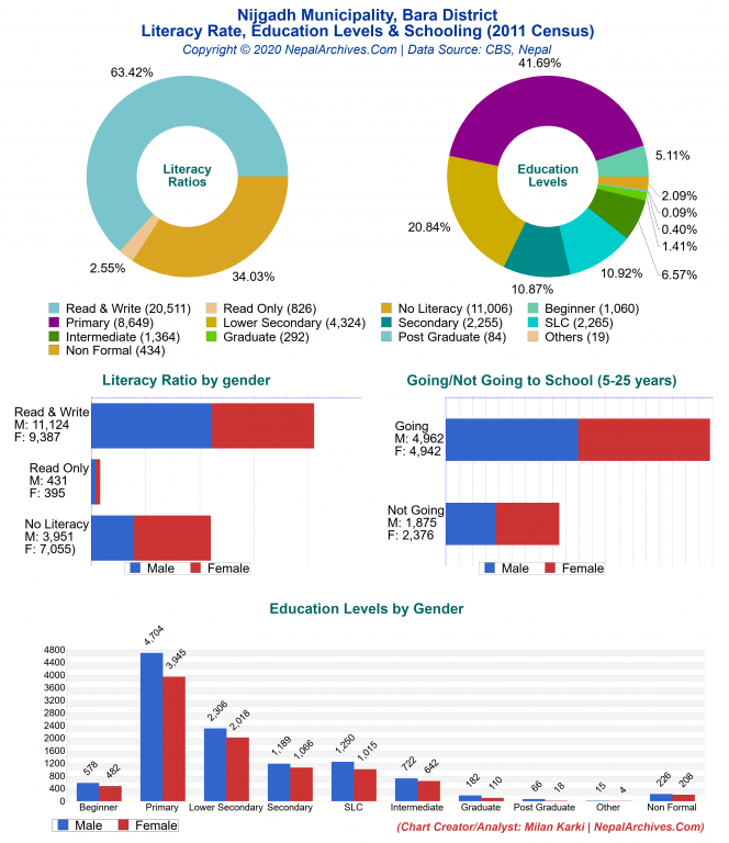 Literacy, Education Levels & Schooling Charts of Nijgadh Municipality