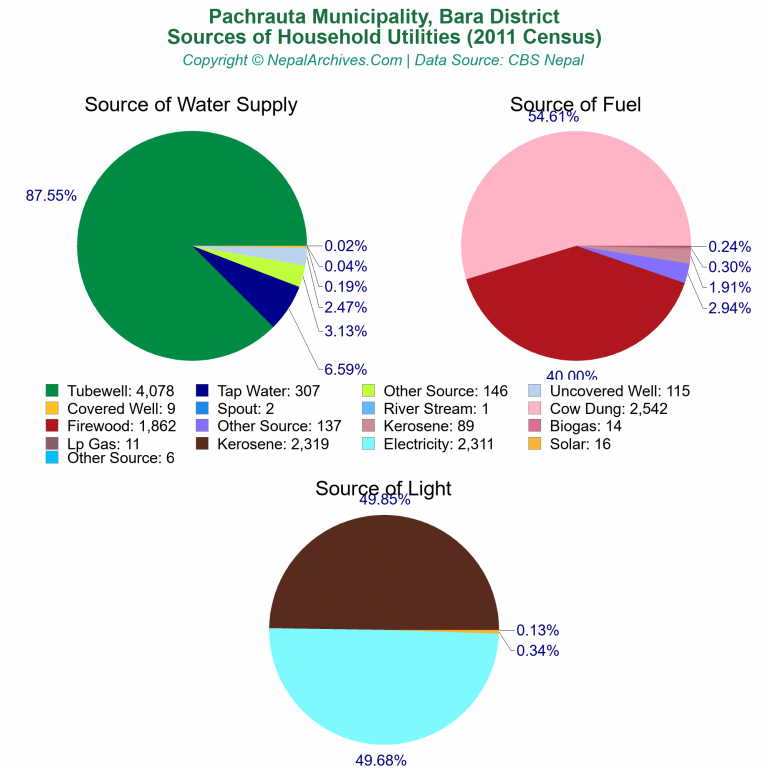 Household Utilities Pie Charts of Pachrauta Municipality