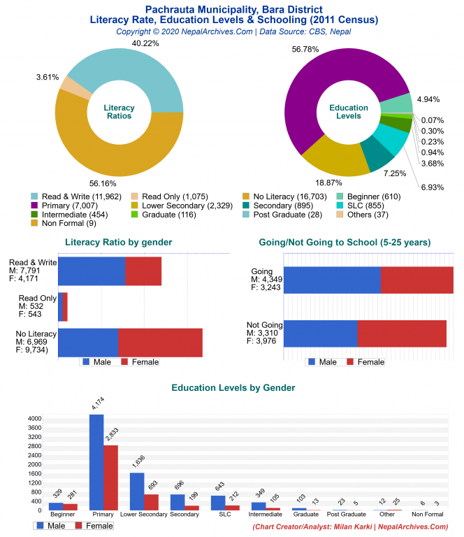 Literacy, Education Levels & Schooling Charts of Pachrauta Municipality