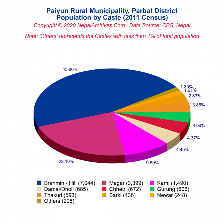 Population by Castes Chart of Paiyun Rural Municipality