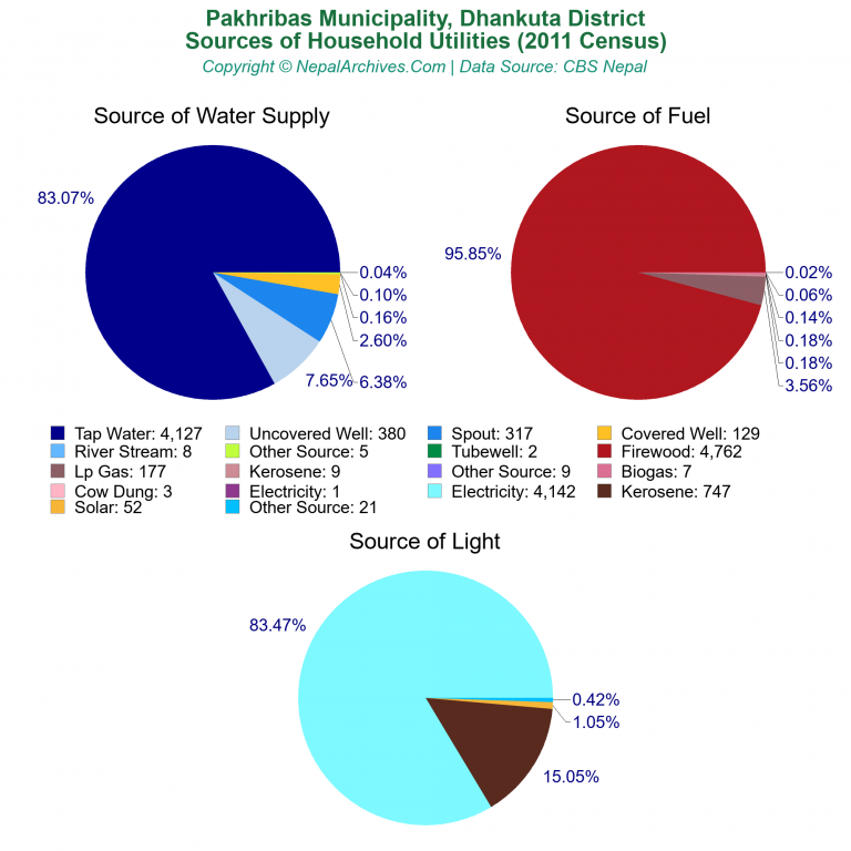 Household Utilities Pie Charts of Pakhribas Municipality