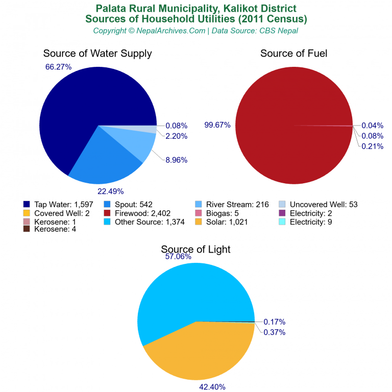 Household Utilities Pie Charts of Palata Rural Municipality