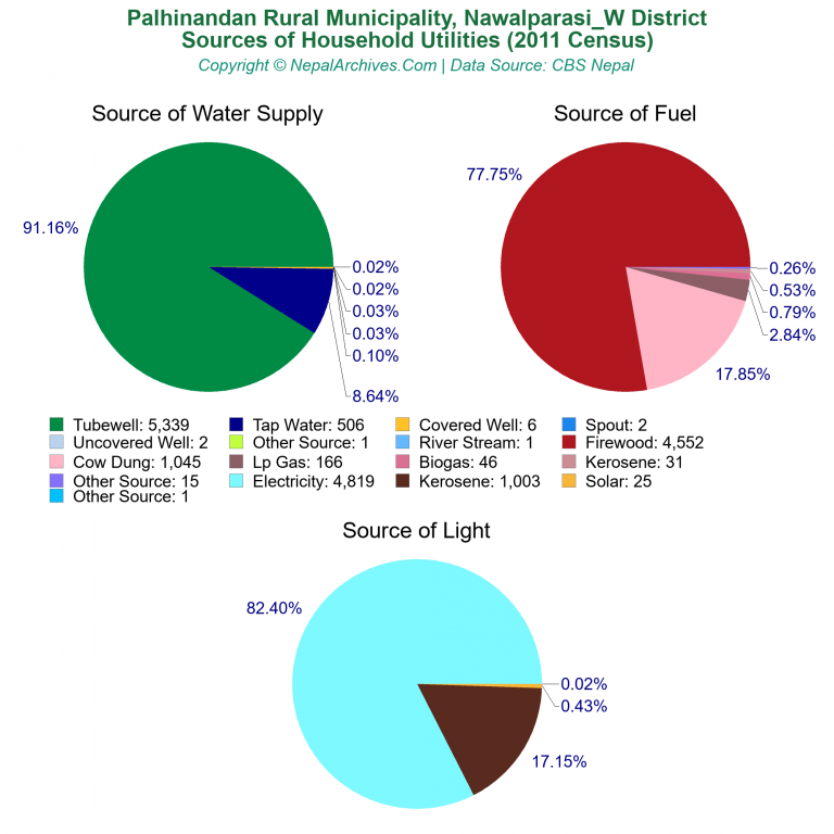 Household Utilities Pie Charts of Palhinandan Rural Municipality