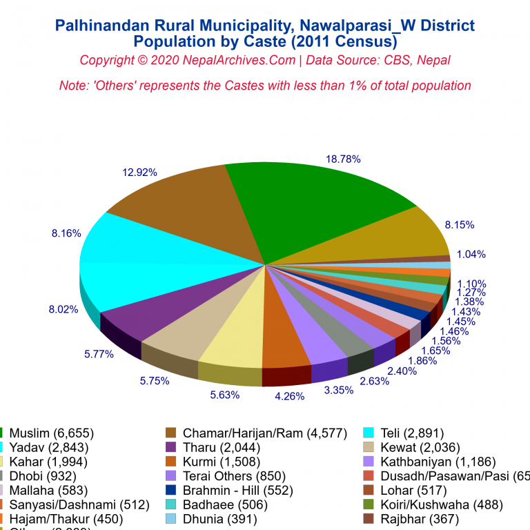 Population by Castes Chart of Palhinandan Rural Municipality
