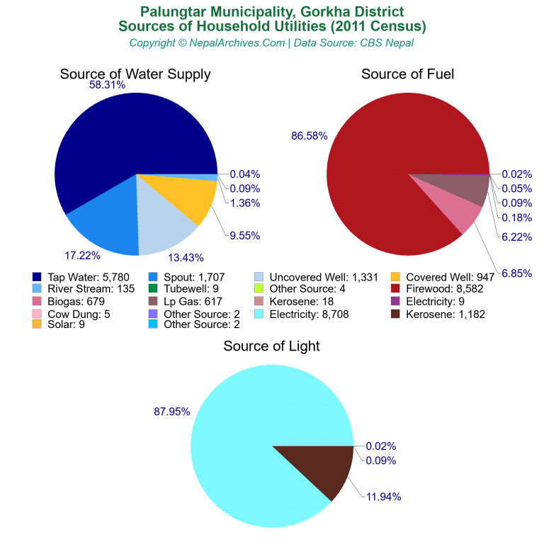 Household Utilities Pie Charts of Palungtar Municipality