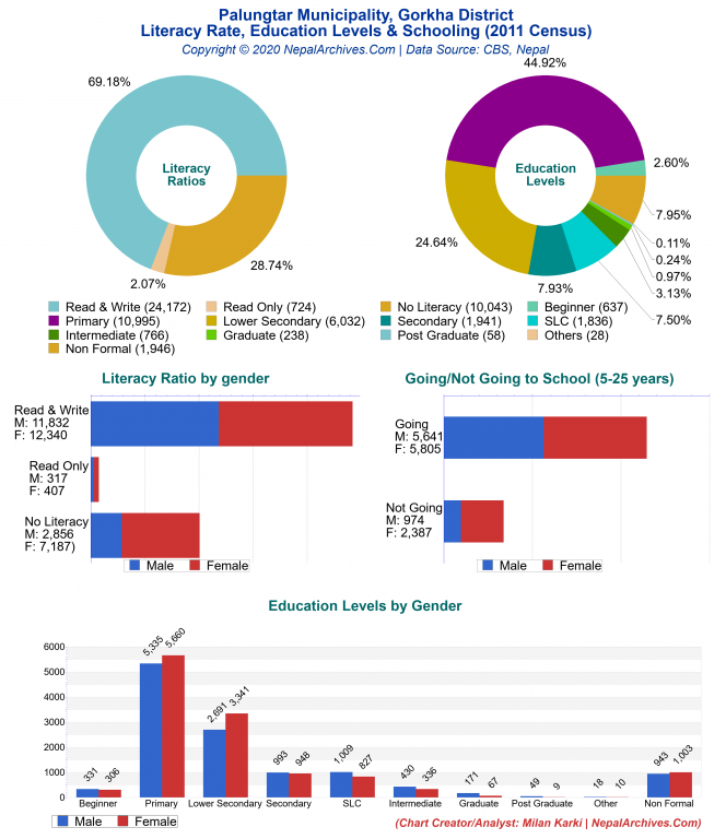 Literacy, Education Levels & Schooling Charts of Palungtar Municipality