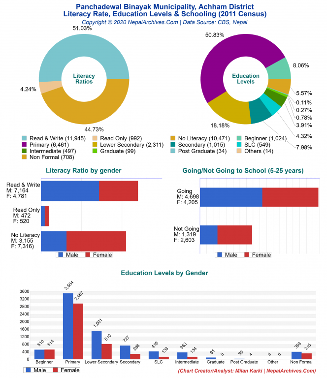 Literacy, Education Levels & Schooling Charts of Panchadewal Binayak Municipality